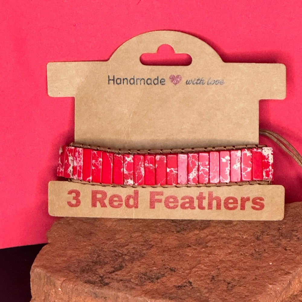 NEW Red Stone Braided Bracelet - Adjustable Rope